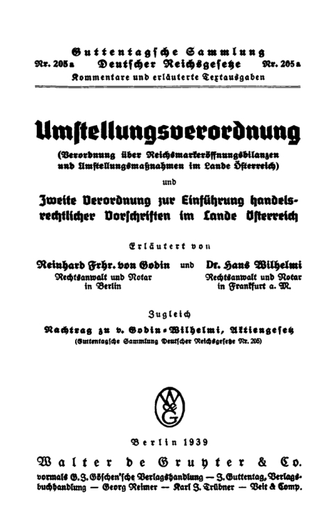 Cover image for book Umstellungsverordnung