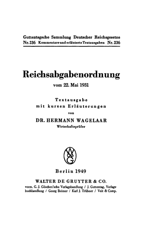 Cover image for book Reichsabgabenordnung vom 22. Mai 1931