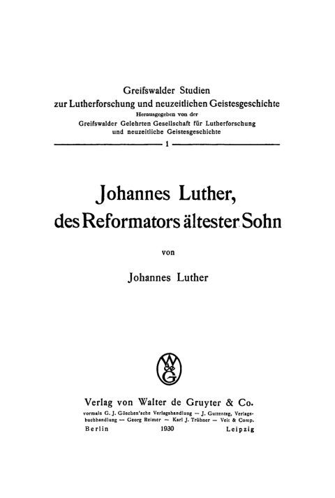 Cover image for book Johannes Luther, des Reformators ältester Sohn