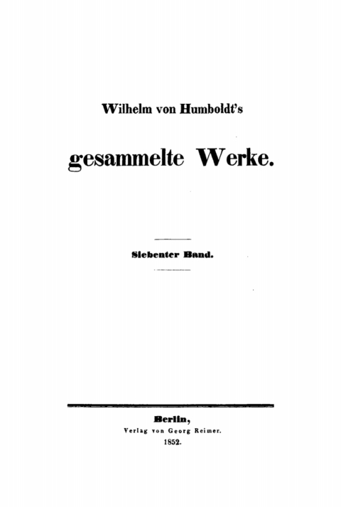 Cover image for book Wilhelm von Humboldt: Gesammelte Werke. Band 7