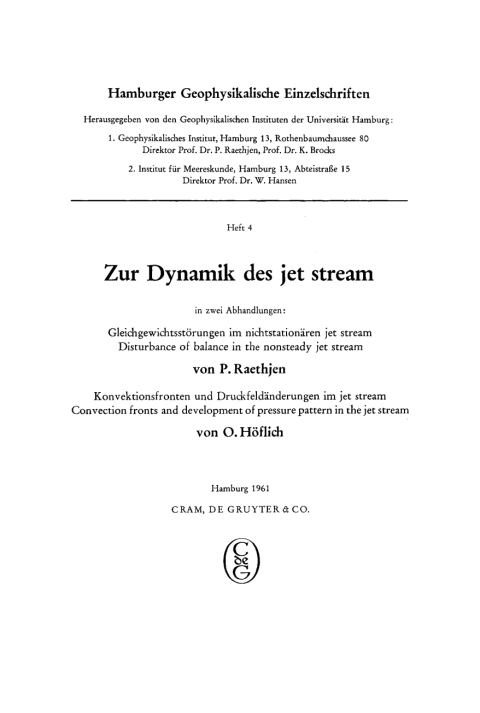 Cover image for book Zur Dynamik des jet stream