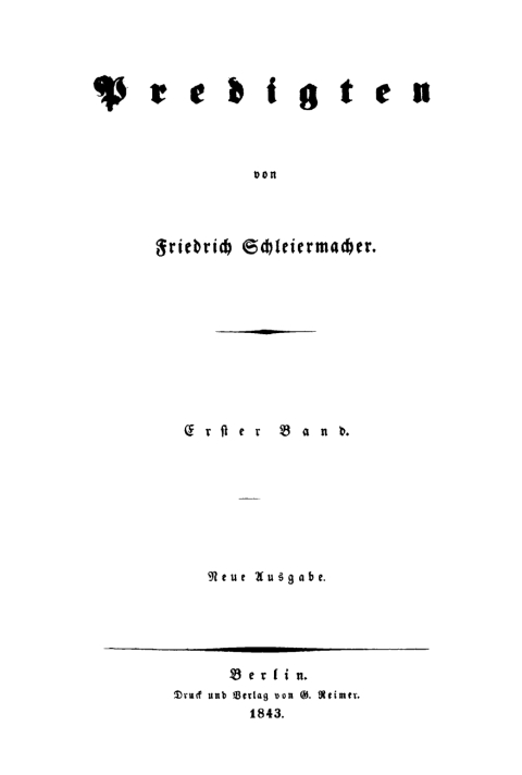 Cover image for book F. Schleiermacher: Predigten. Band 1