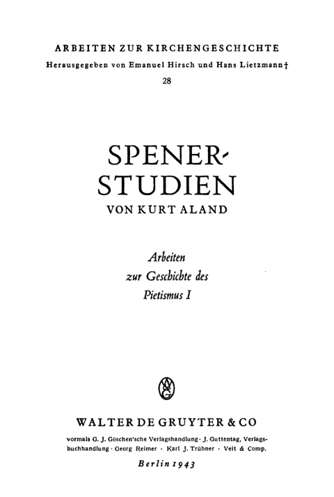 Cover image for book Spener-Studien