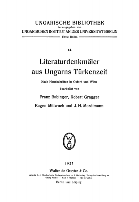 Cover image for book Literaturdenkmäler aus Ungarns Türkenzeit