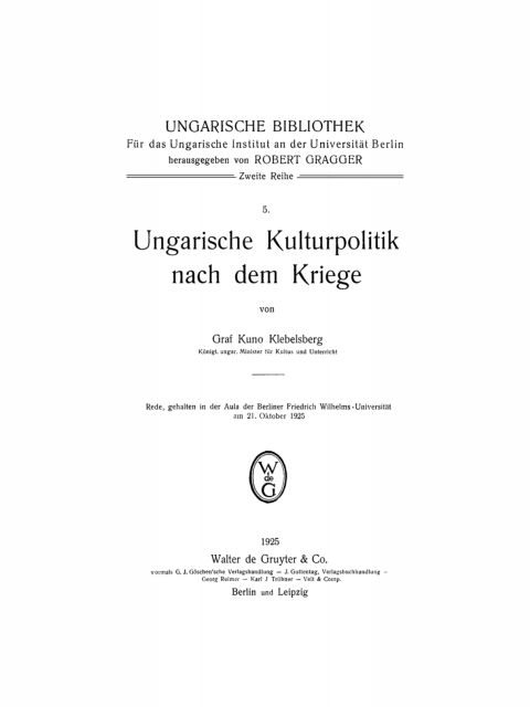 Cover image for book Ungarische Kulturpolitik nach dem Kriege