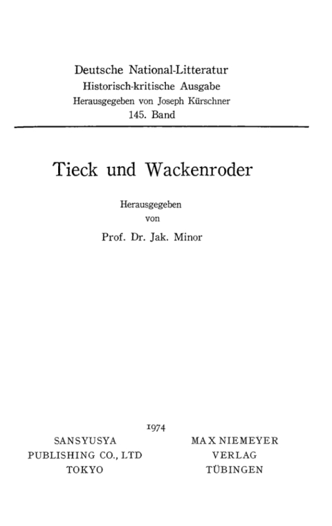 Cover image for book Tieck und Wackenroder