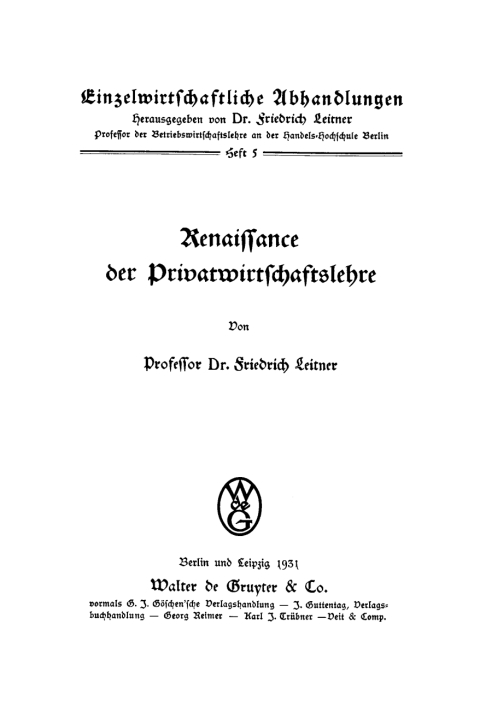 Cover image for book Renaissance der Privatwirtschaftslehre