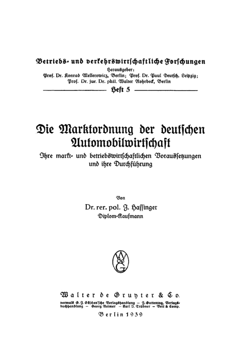 Cover image for book Die Marktordnung der deutschen Automobilwirtschaft