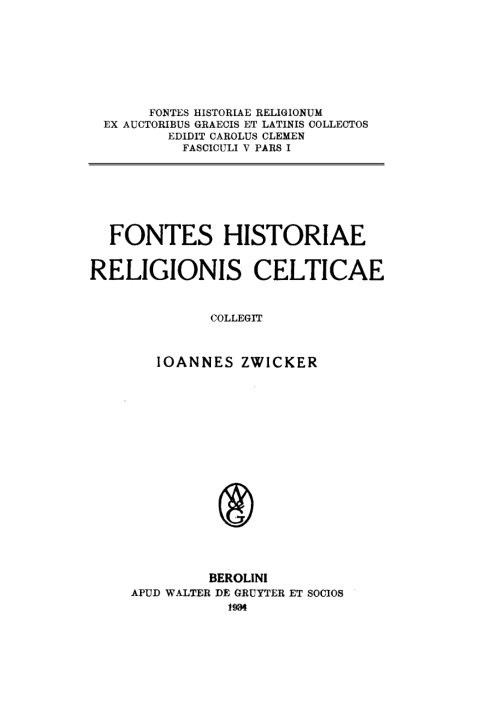 Cover image for book Fontes historiae religionis Celtica