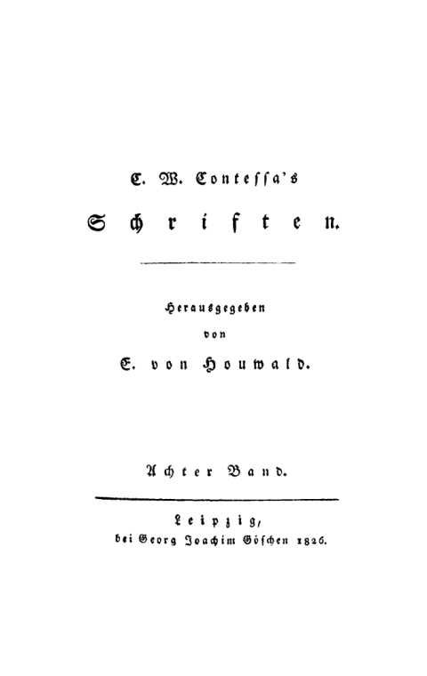 Cover image for book Carl Wilhelm Salice Contessa: Schriften. Band 8