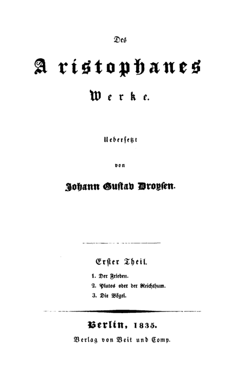 Cover image for book Der Frieden. Plutos oder der Reichthum. Die Vögel
