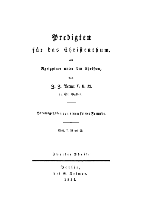 Cover image for book J. J. Bernet: Predigten für das Christenthum, an Agrippiner unter den Christen. Teil 2