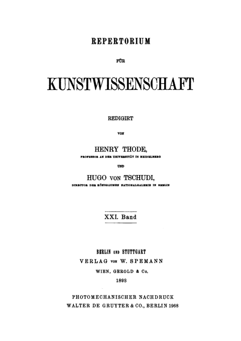 Cover image for book Repertorium für Kunstwissenschaft. Band 21