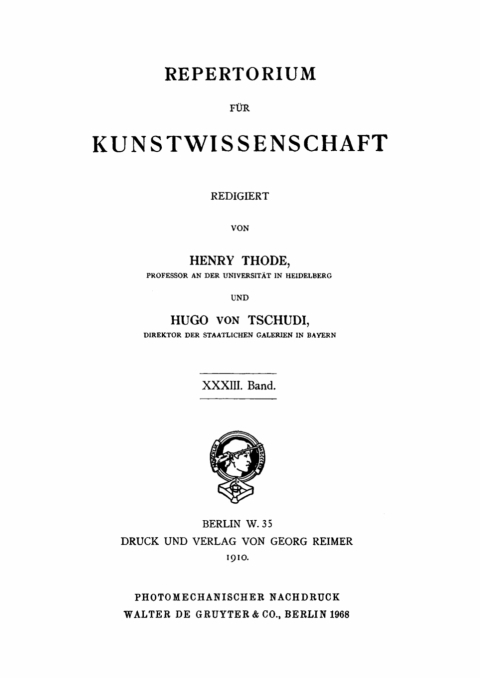 Cover image for book Repertorium für Kunstwissenschaft. Band 33
