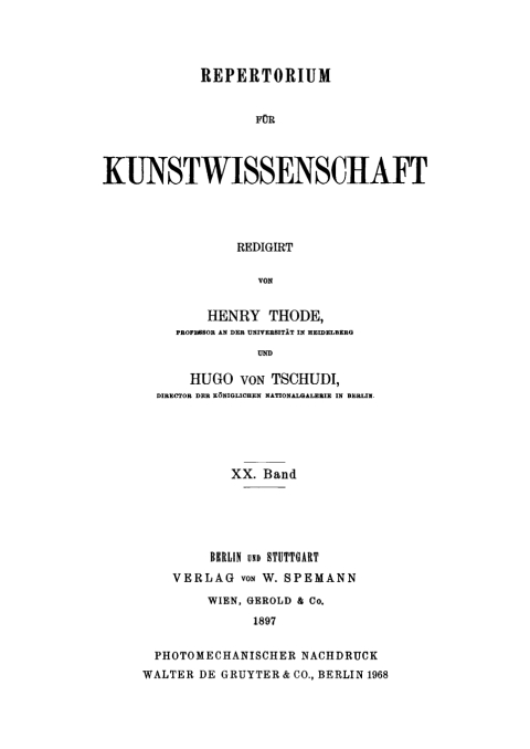 Cover image for book Repertorium für Kunstwissenschaft. Band 20