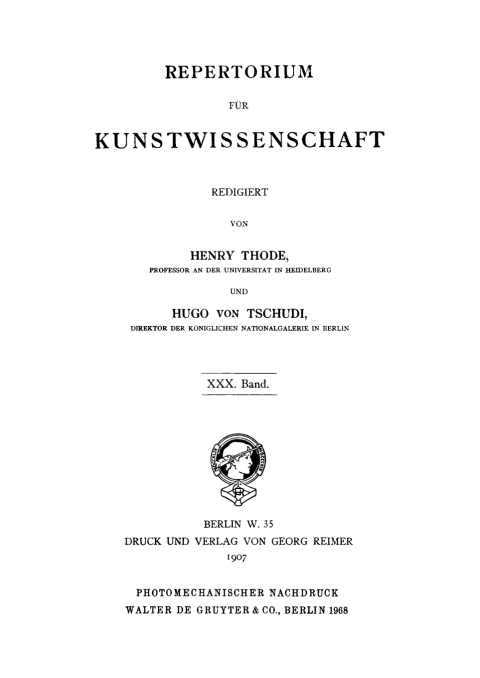 Cover image for book Repertorium für Kunstwissenschaft. Band 30