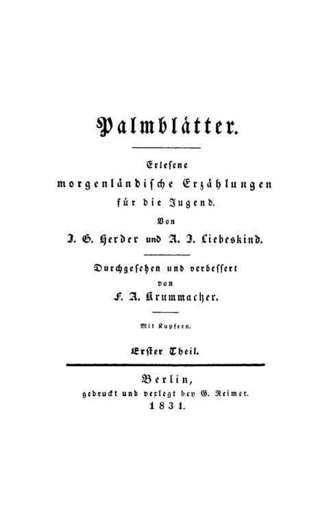 Cover image for book J. G. Herder; A. J. Liebeskind: Palmblätter. Teil 1