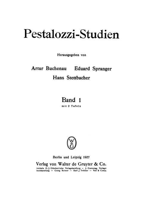 Cover image for book Pestalozzi-Studien, Band 1