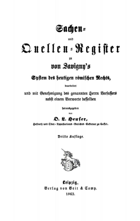 Cover image for book Sachen- und Quellen-Register zu von Savigny’s System des heutigen römischen Rechts