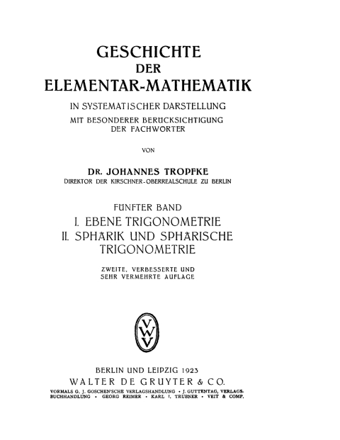 Cover image for book I: Ebene Trigonometrie. II: Sphärik und sphärische Trigonometrie