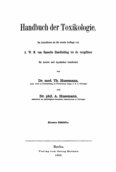 Cover image for book A. W. M. Hasselt: Handbuch der Toxikologie. Halbband 1