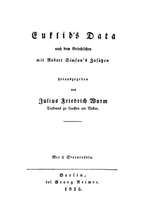 Cover image for book Euclid’s Data, nach dem Griechischen mit Robert Simson’s Zusätzen