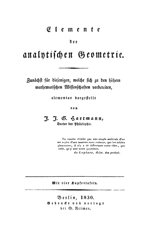 Cover image for book Elemente der analytischen Geometrie