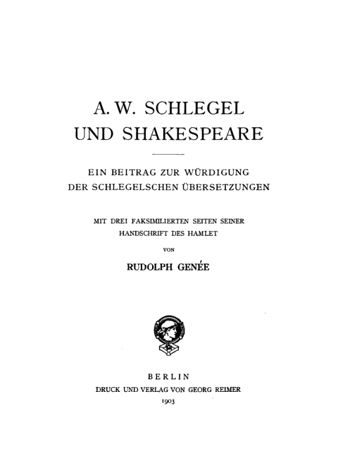 Cover image for book A. W. Schlegel und Shakespeare
