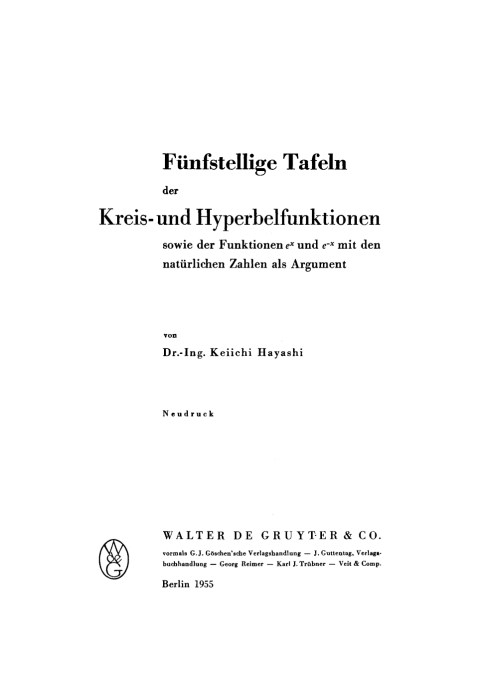 Cover image for book Fünfstellige Tafeln der Kreis- und Hyperbelfunktionen