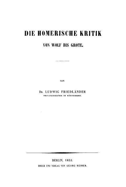 Cover image for book Die homerische Kritik von Wolf bis Grote