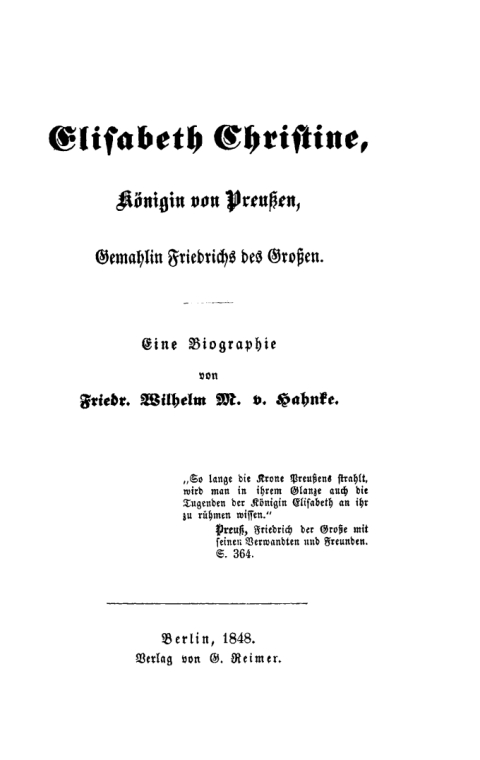 Cover image for book Elisabeth Christine, Königin von Preußen, Gemahlin Friedrichs des Großen