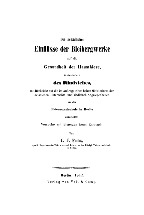 Cover image for book Die schädlichen Einflüsse der Seibergwerke auf die Gesundheit der Hausthiere, insbesondere des Rindviehes