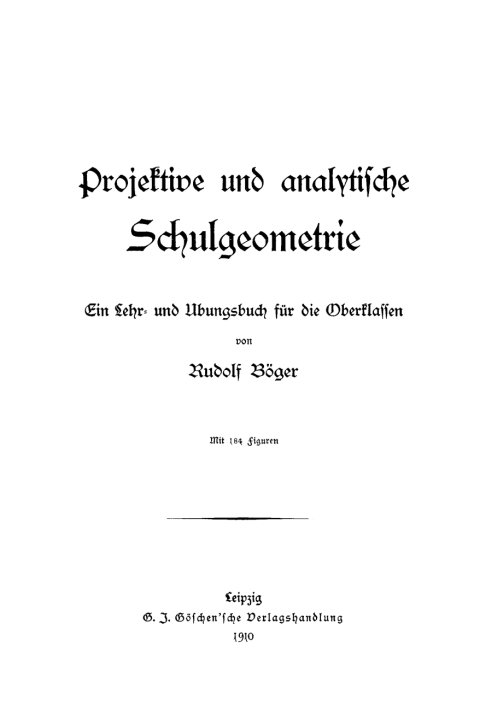 Cover image for book Projektive und analytische Schulgeometrie