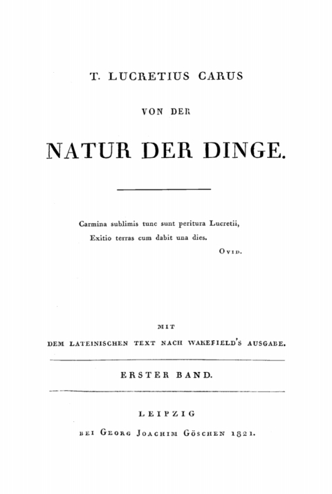 Cover image for book T. Lucretius Carus: Von der Natur der Dinge. Band 1