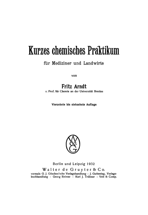 Cover image for book Kurzes chemisches Praktikum für Mediziner und Landwirte