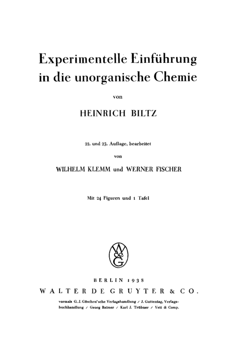 Cover image for book Experimentelle Einführung in die unorganische Chemie