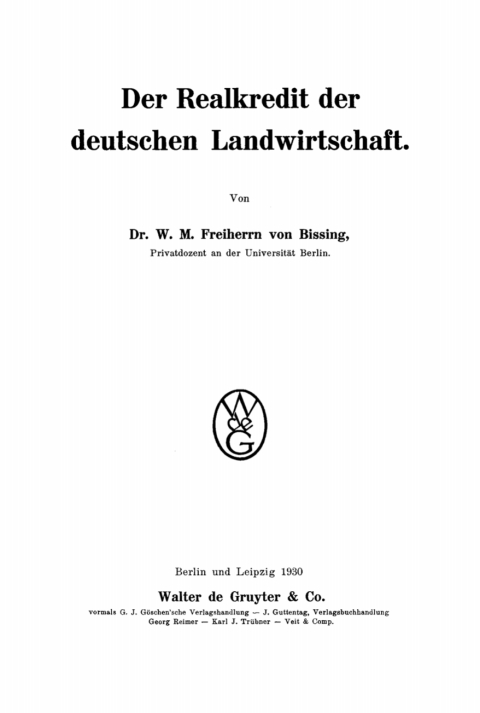 Cover image for book Der Realkredit der deutschen Landwirtschaft