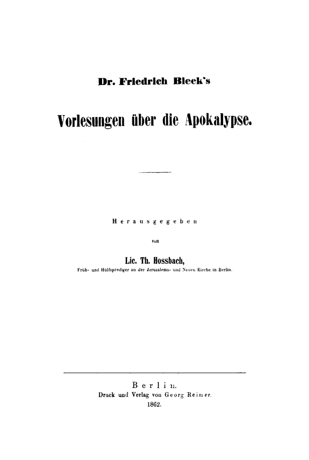 Page Fidelity Friedrich Bleek's Vorlesungen über die Apokalypse; $196.46