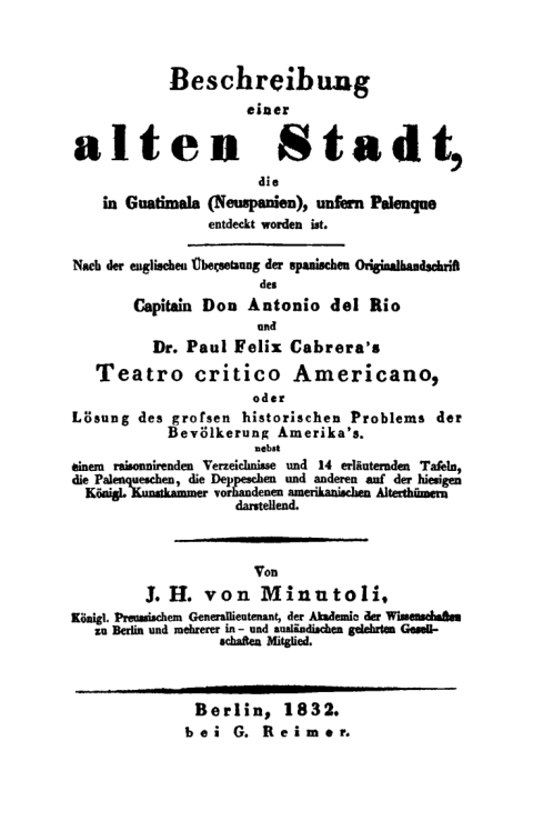 Cover image for book Beschreibung einer alten Stadt, die in Guatimala (Neuspanien), unfern Palenque entdeckt worden ist