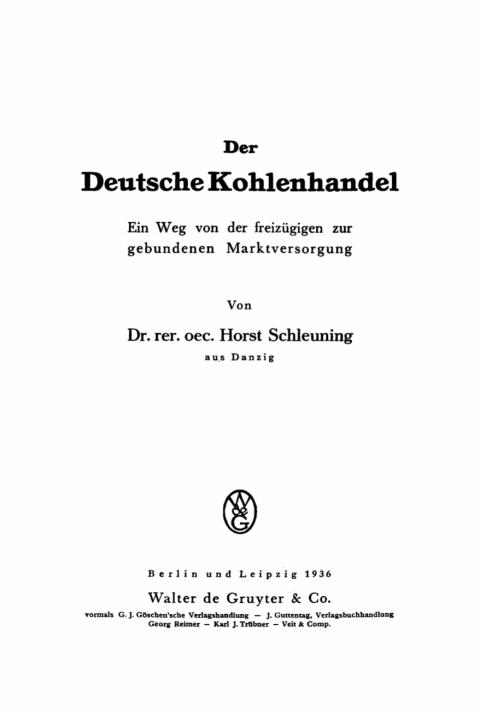 Cover image for book Der deutsche Kohlenhandel