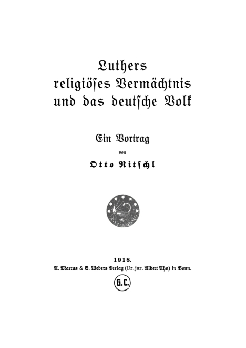 Cover image for book Luthers religiöses Vermächtnis und das deutsche Volk