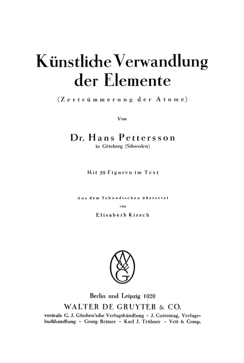 Cover image for book Künstliche Verwandlung der Elemente