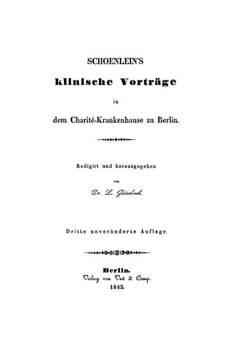 Cover image for book Schoenlein's klinische Vorträge in dem Charité-Krankenhause zu Berlin