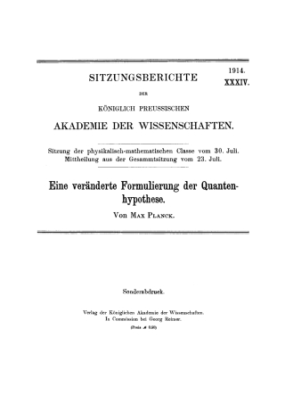 Eine veränderte Formulierung der Quantenhypothese