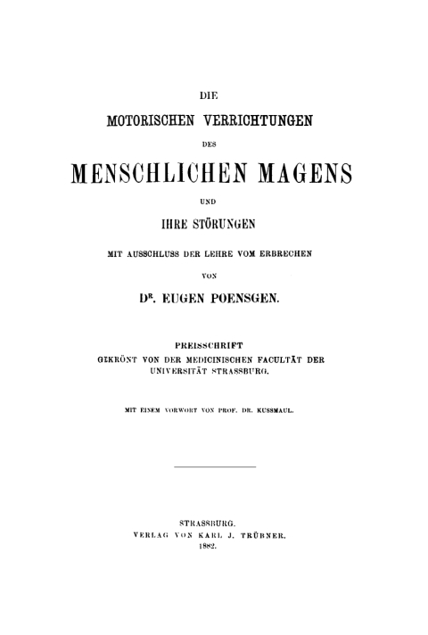Cover image for book Die motorischen Verrichtungen des menschlichen Magens und ihre Störungen
