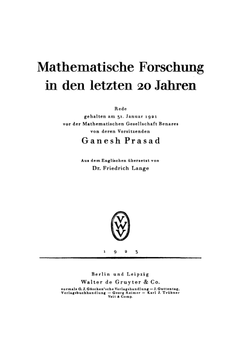 Cover image for book Mathematische Forschung in den letzten 20 Jahren