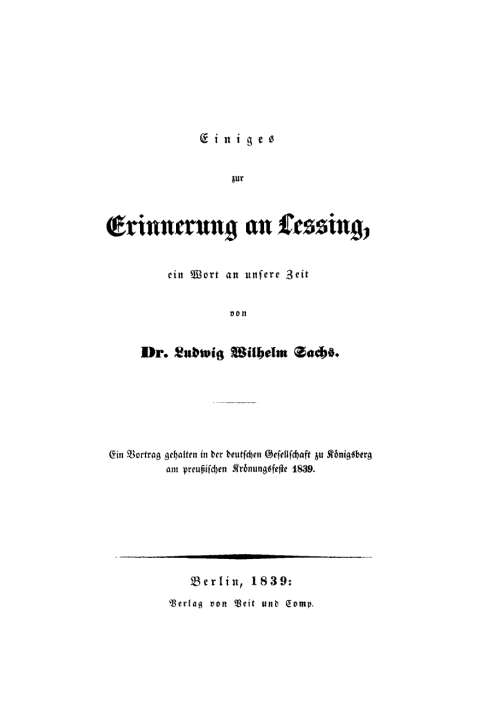 Cover image for book Einiges zur Erinnerung an Lessing, ein Wort an unsere Zeit