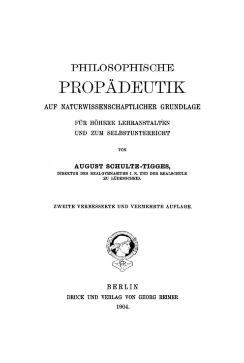 Cover image for book Philosophische Propädeutik auf naturwissenschaftlicher Grundlage