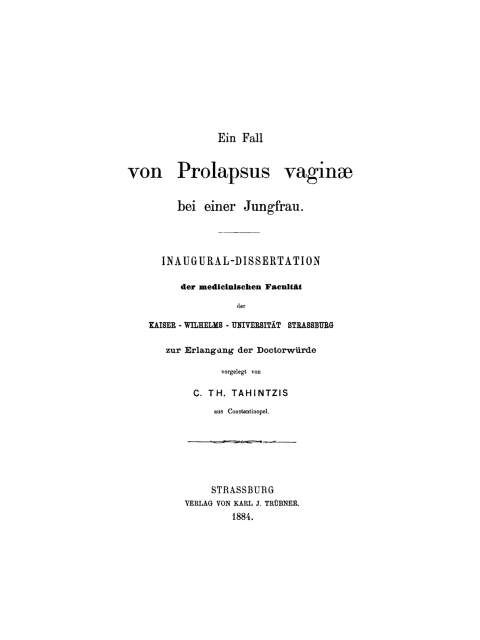 Cover image for book Ein Fall von Prolapsus vaginae bei einer Jungfrau