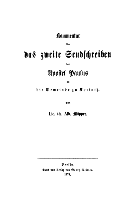 Cover image for book Kommentar über das zweite Sendschreiben des Apostel Paulus an die Gemeinde zu Korinth